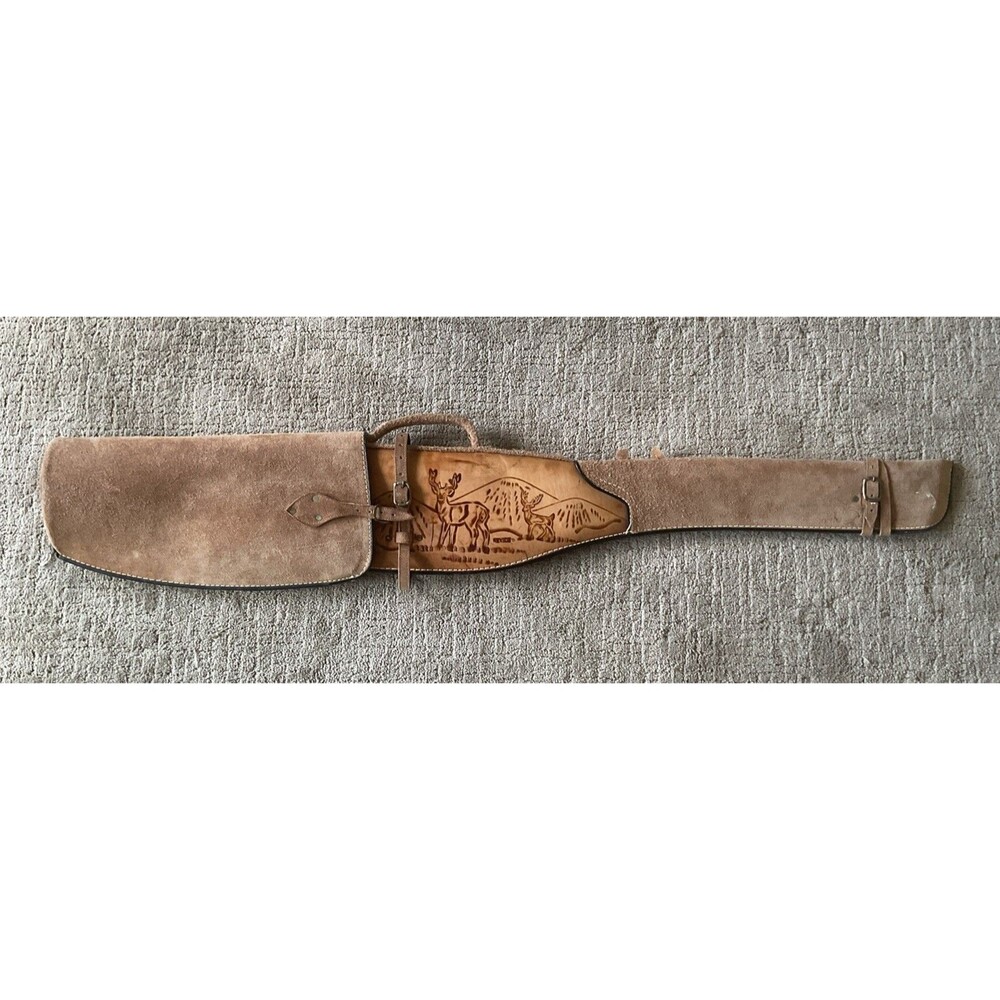 VTG Leather Rifle Gun Case Scabbard Hand Made Deer Scene Western Design MEXICO
